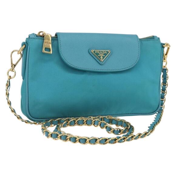 PRADA Handbags - PRADA Chain Shoulder Bag Nylon Turquoise Blue Gold Auth 156453V